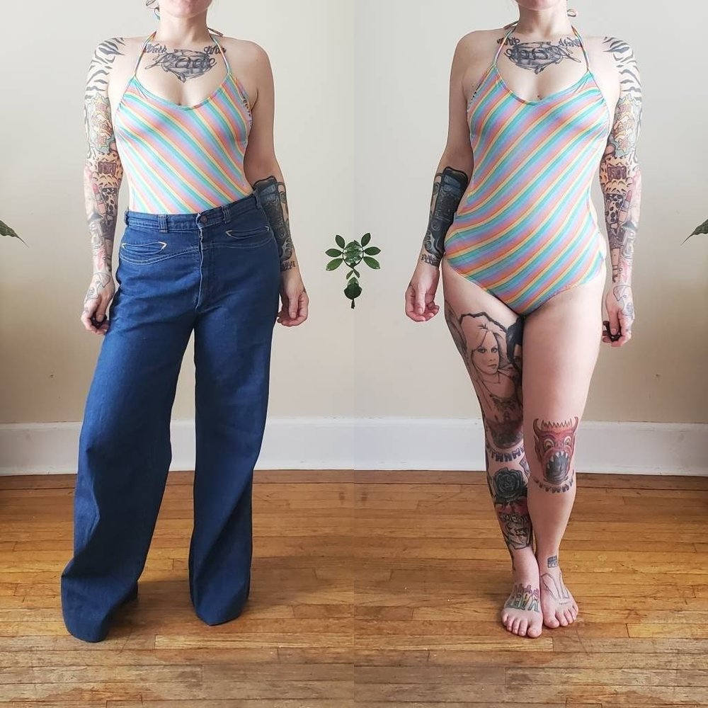 70s/80s Striped Rainbow Bathing Suit **HAS FLAWS**